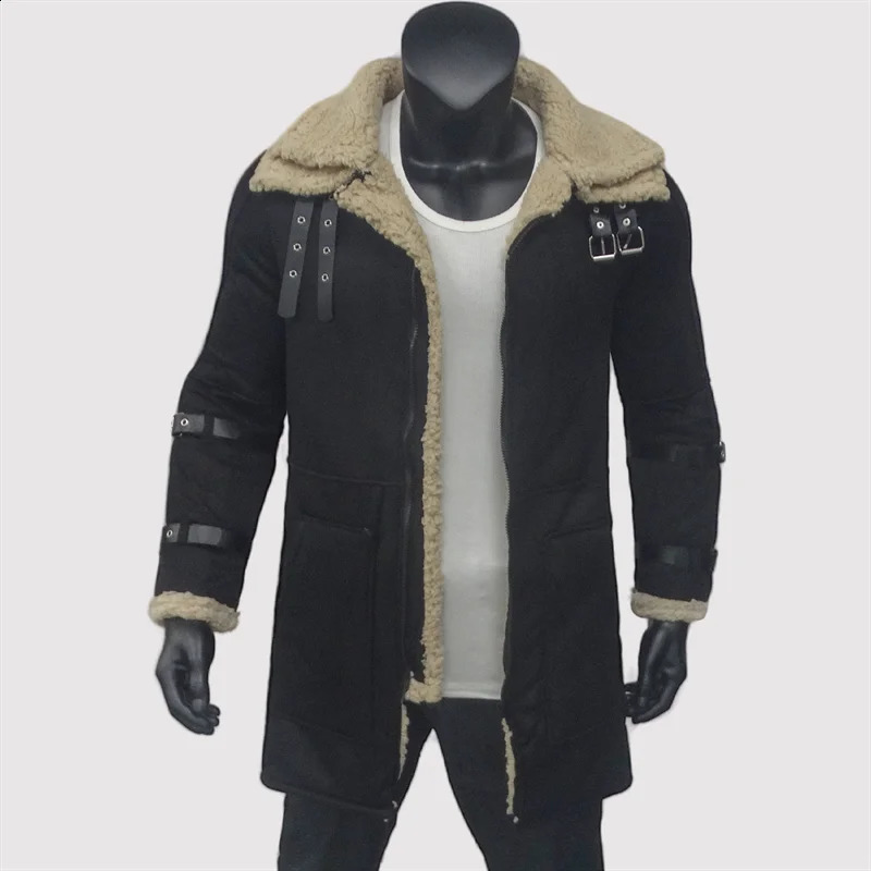 Suede jacket mens winter warm long wool jacket with zipper decoration bicycle jacket outdoor double-layer S-5XL 241007