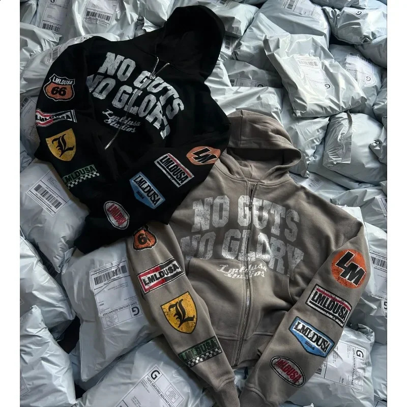 Harajuku fun letter print cardigan zipper hoodie for women large sports simple couple versatile sweatshirt 241017