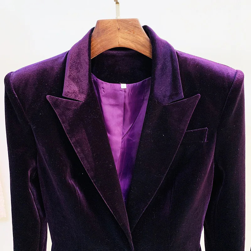 Velvet jacket womens set purple brown autumn and winter item one button jacketflame pants twopiece office 241009