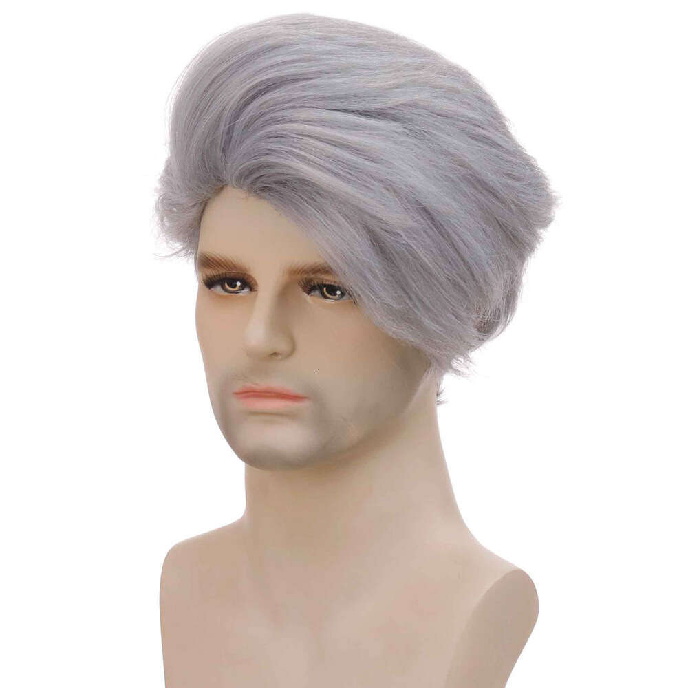 Men's New Fashion Personality Silver Gray Chemical Fiber Wig Headcover Short Hair For Men
