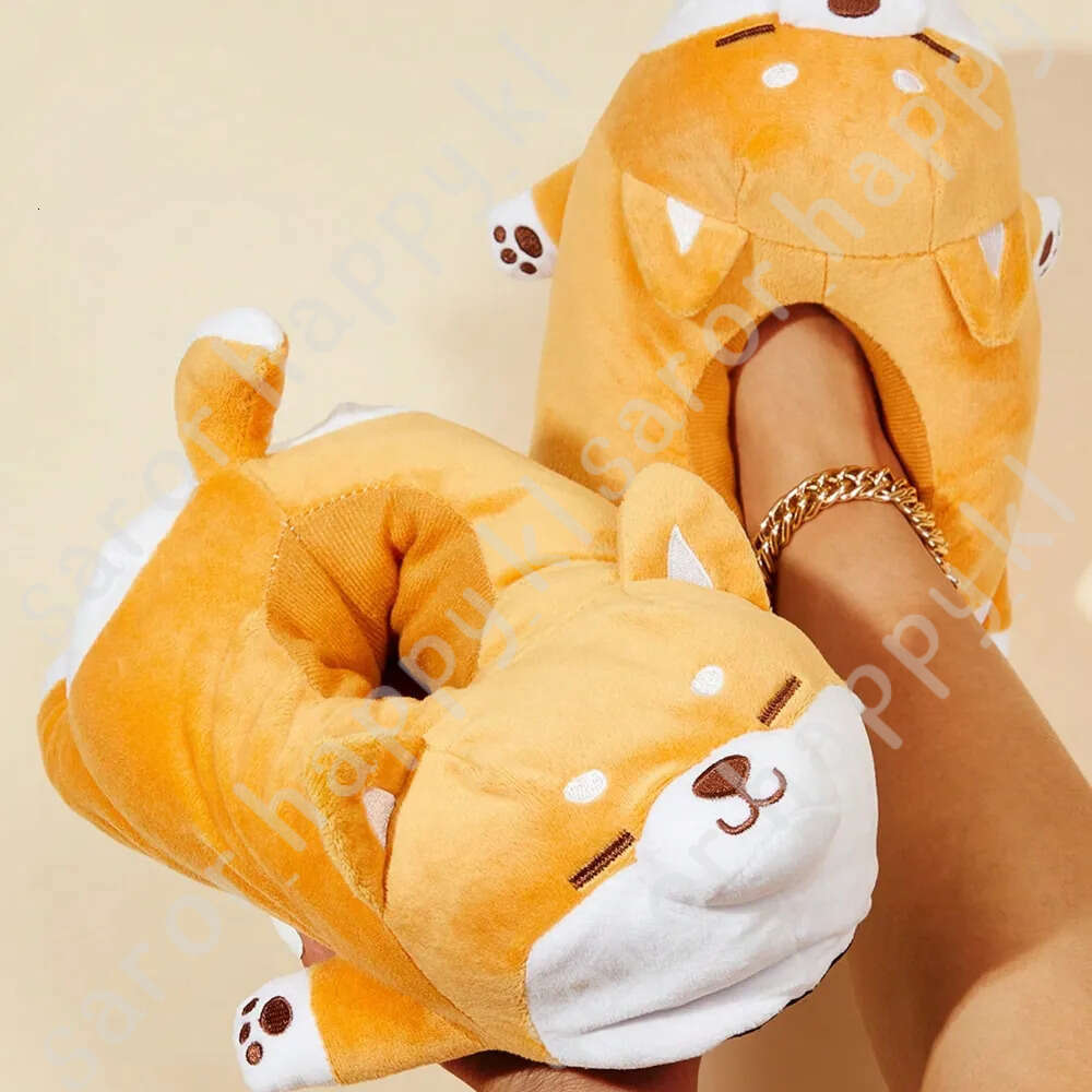 Cute Corgi Shaped Winter New Women Slipper Soft Heel Platform Fur Warm Indoor Comfortable Home Fluffy Home Slippers Shoes 58