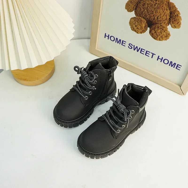 Boots New Childrens Boot for Boy Spring Autumn Black School Boots for Girls Causal Versatile Kids Ankle Short Boots Fashion Round-toe H241018