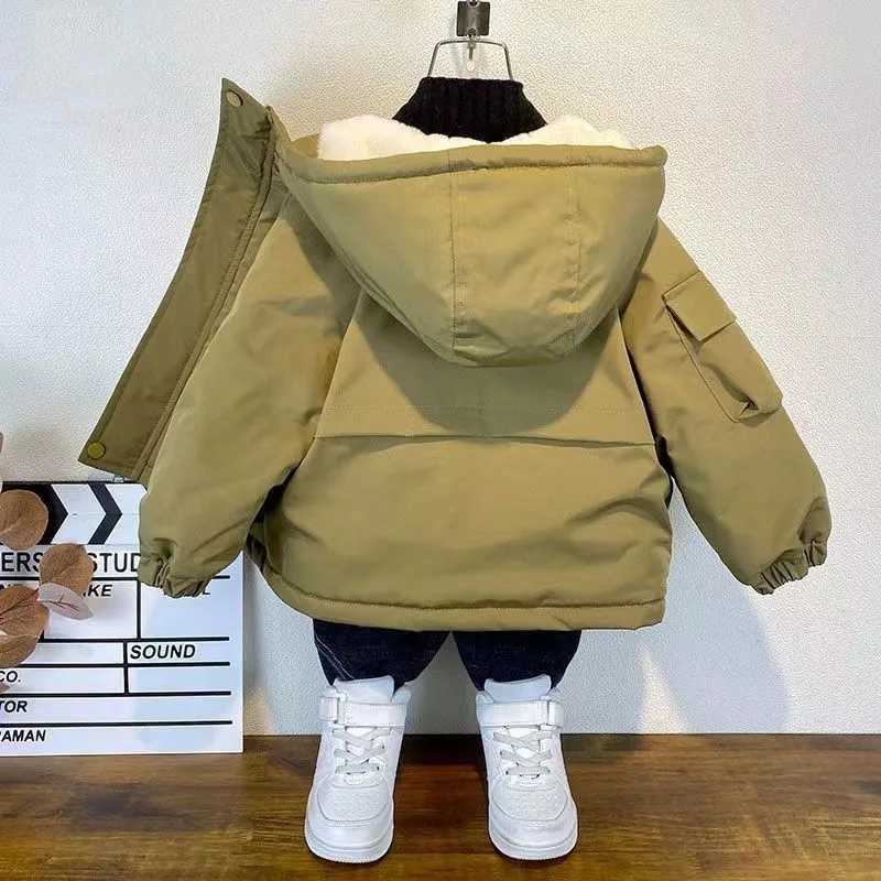 Childrens plush warm jacket hooded casual autumn and winter thick cotton jacket childrens baby clothing style cotton jacket M241018