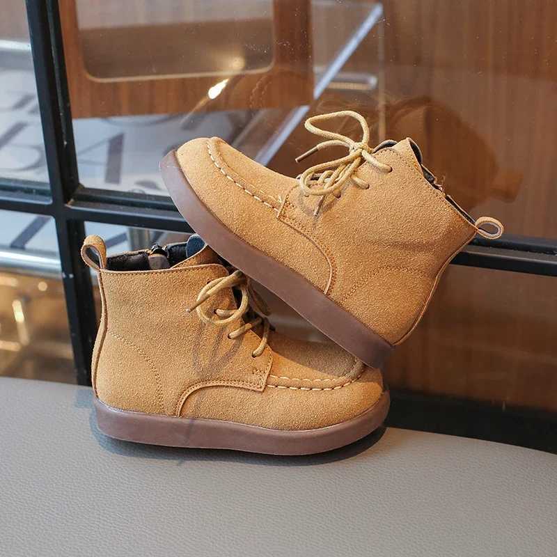 Boots British Style Childrens Boot for Boy Side Zipper Girl Winter Boots Fashion Causal Solid Color Kids Versatile Ankle Cotton Boots H241018