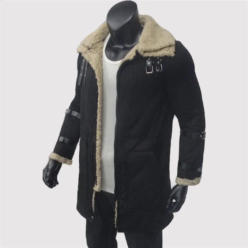Suede jacket mens winter warm long wool jacket with zipper decoration bicycle jacket outdoor double-layer S-5XL 241007