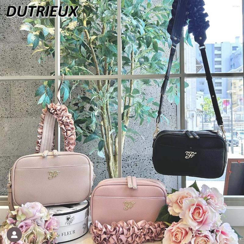 Cosmetic Bags Fashion Japanese Style Shoulder Strap Heavy Industry Leather Pu Crossbody Bag For Lady Simple Small Square Women's fashionable item