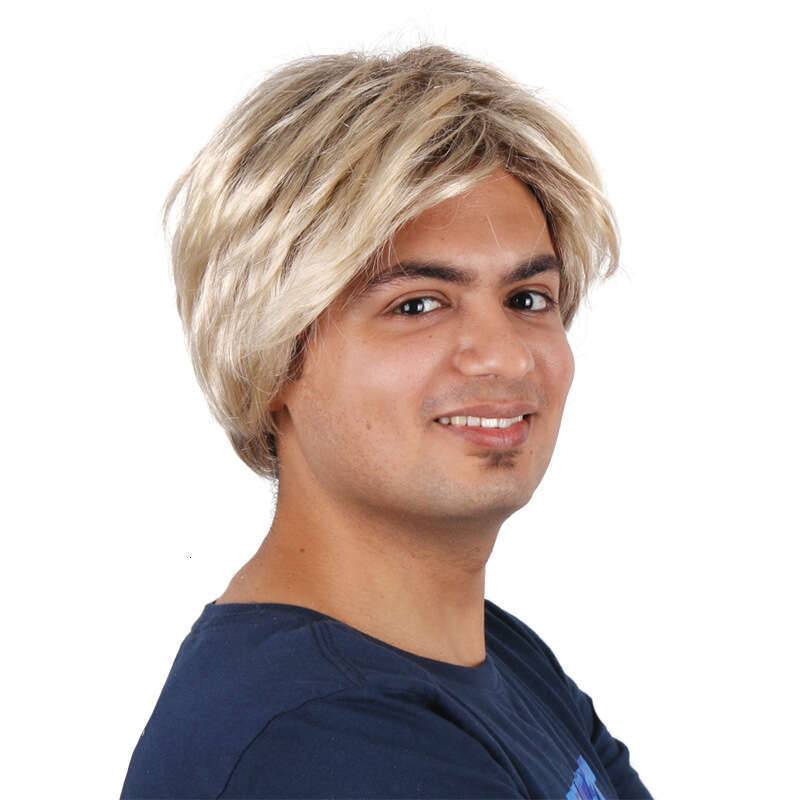 Golden Brown Short Hair Wig, Fluffy And Handsome Men's Wig