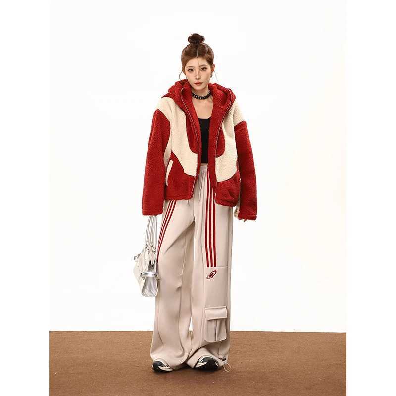 Autumn Winter Lamb Wool Jacket Women Fashion Thickened Padded Hooded Outwear Loose Casual Zipper Long Sleeve Female CoatsX241018