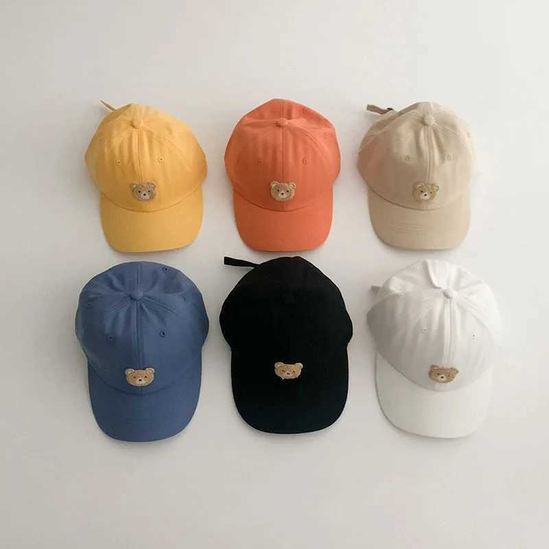 Bear Baby Baseball Cap Cute Solid Color Cotton Toddler Peaked Hat Korean Adjustable Kids Boy Girl Sun Hats LX241018