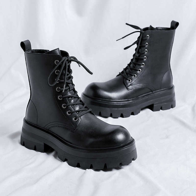 Martin Boot Thick Soled Ankle Boots For Men Mid To High Cut British Style Chelsea Boots Casual Mens Leather Shoes Trendy Boots Fashion Boots 240927