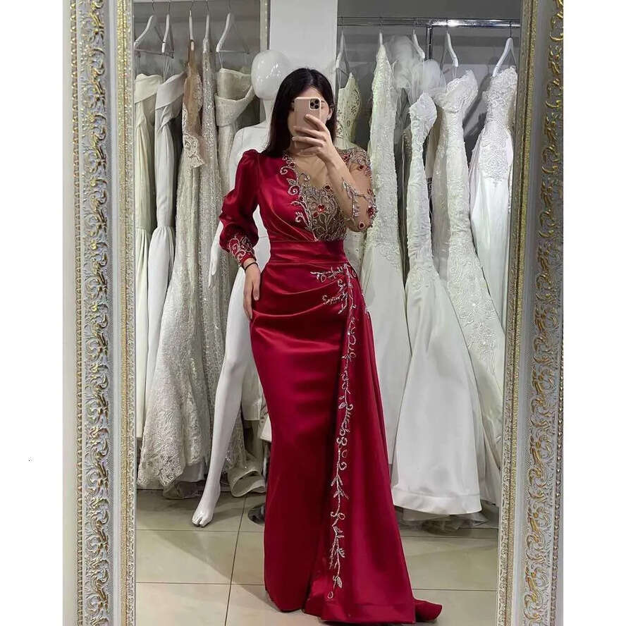 Crtsyal Beading Evening Vintage Prom Gowns With Tail Rhie Long Sleeve Custom Made Party Dresses 0719