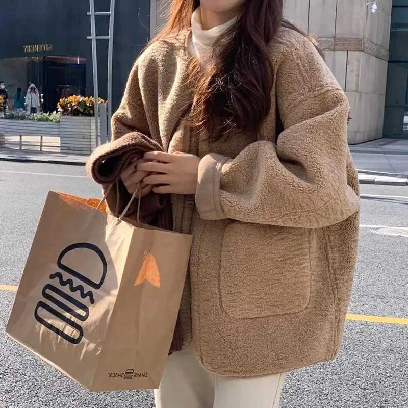 Korean Chic Coat Women Autumn Winter Lamb Wool Jacket Fleece Jacket Thick Warm Coat Women Clothing Short TopsX241018