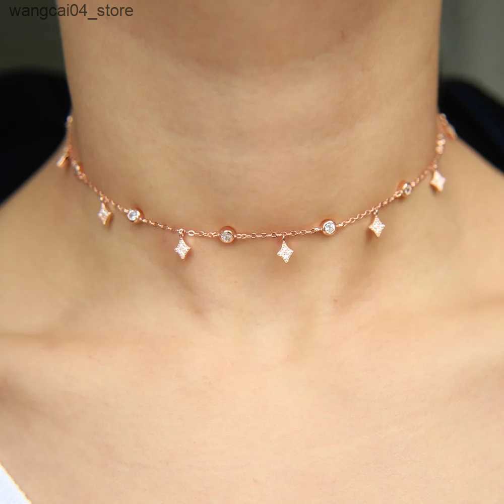 Chokers 2024 design 925 sterling silver crystal gold rose gold silver pendant star Cz pendant necklace womens jewelry L240910
