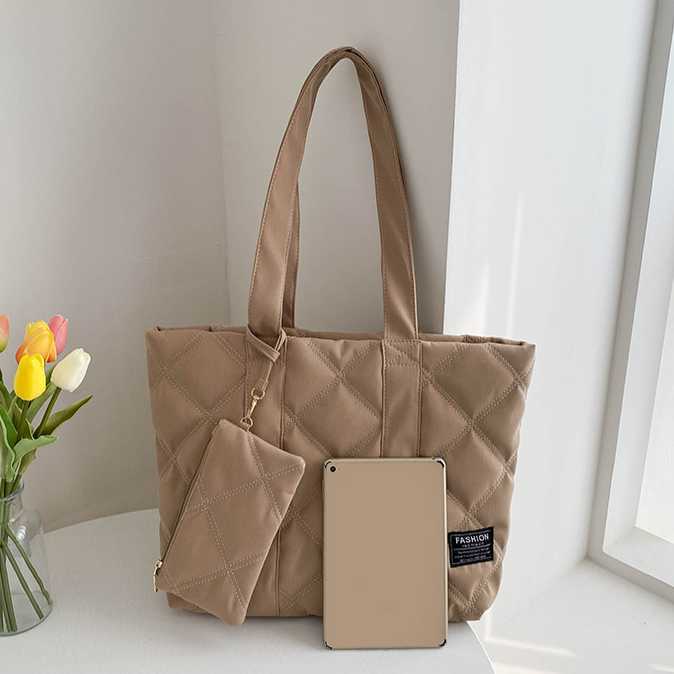 Texture Autumn Winter Women's Bag Fashion Cotton Dress One Shoulder Bag Simple Large Capacity Tote Bag 241015