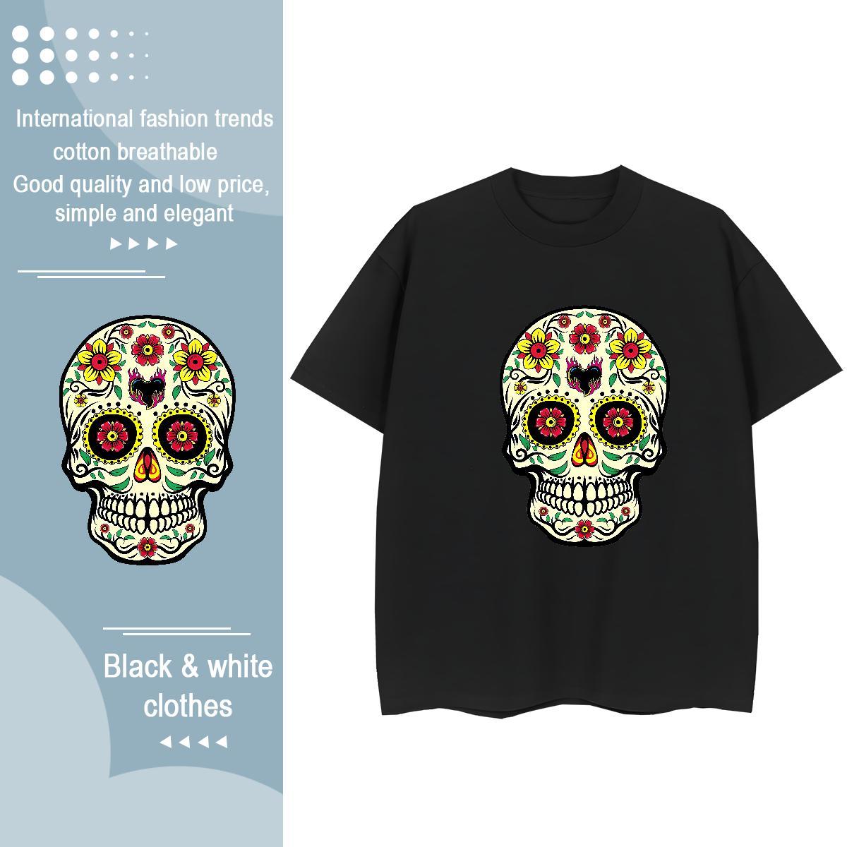 Fashion T Shirts Women 230g 100% Cotton Breathable Short Sleeve Daily Outfit skull Women Tees Soft Oversized Top Shirts