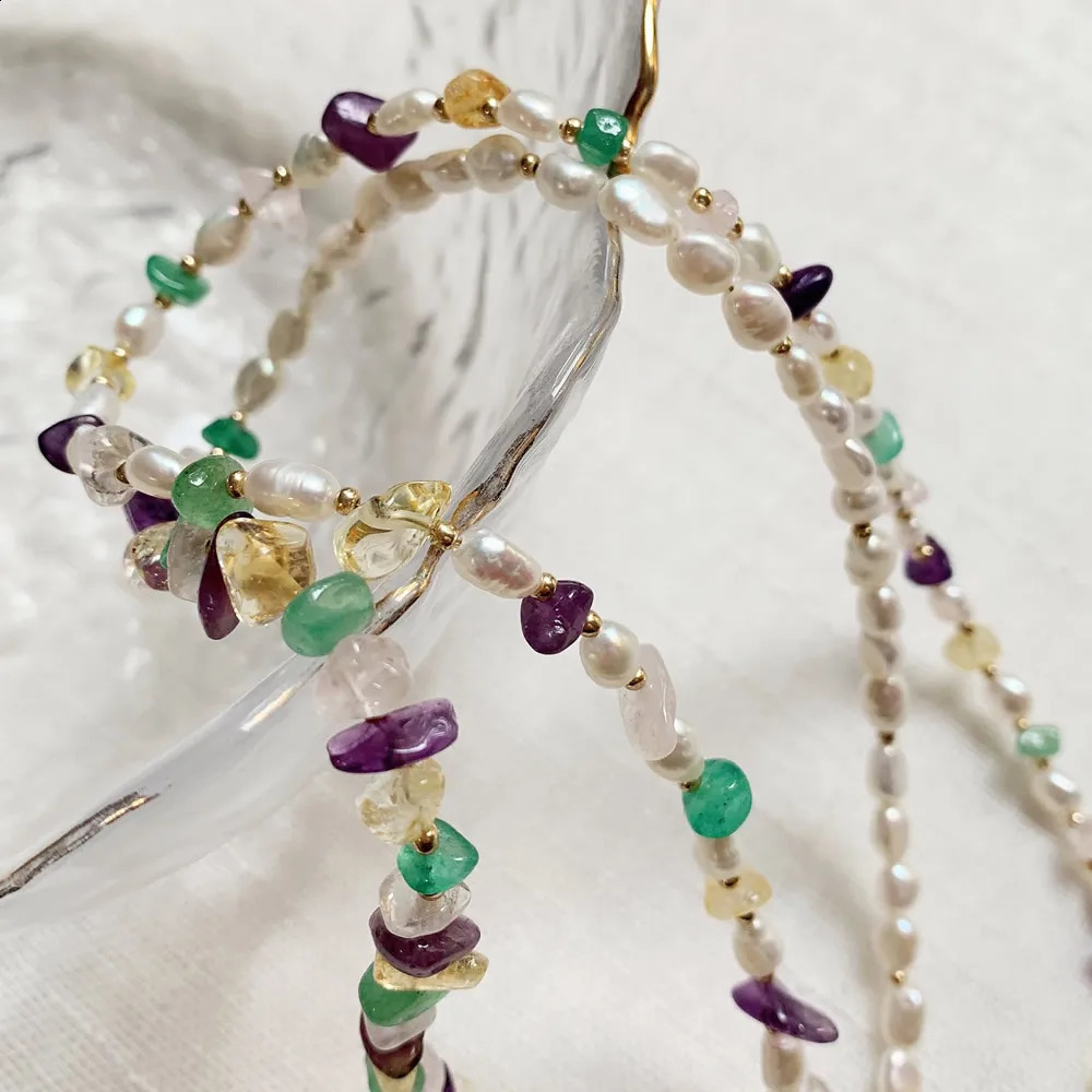 Irregular chip natural crystal necklace amethyst lemon small Baroque pearl charm truly natural freshwater pearl necklace 241018