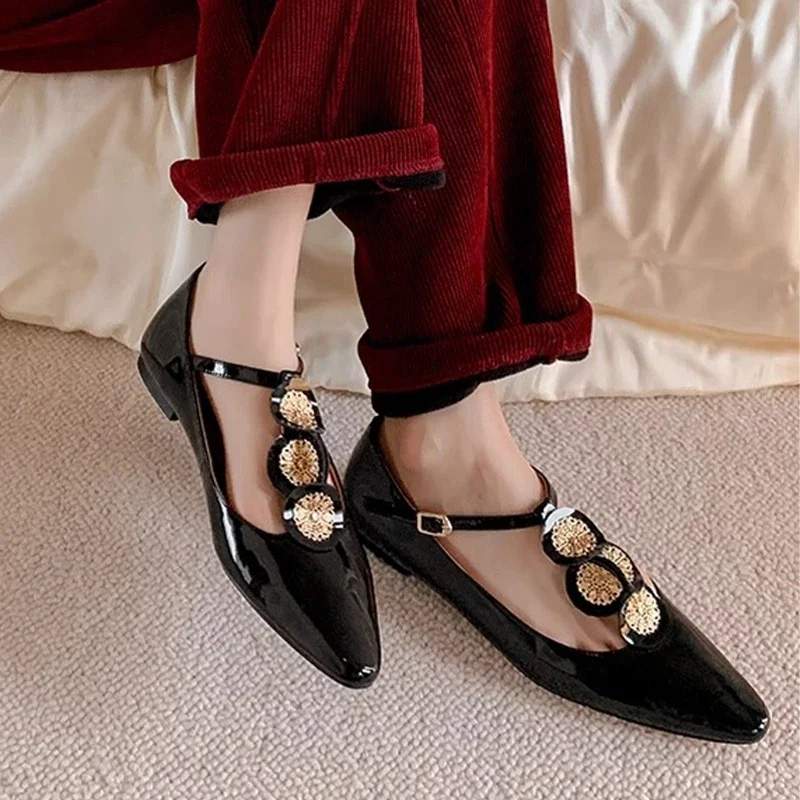 Luxury Rome Shoes Women Elegant Shallow Shoes Summer New Pointed Toe Retro Shoes design Dress Walking Flats Mujer