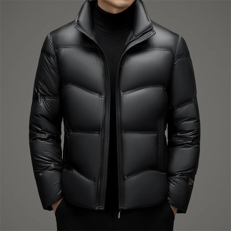 Winter Mens Bright Face Stand up Collar Down Jacket Thickened Anti Cold Warm Casual Coat with 90% Duck Content 241018