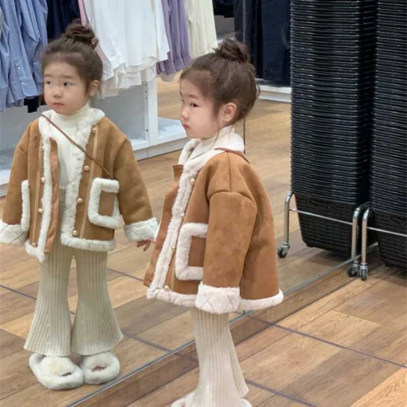 Girls outerwear jacket winter cotton windproof casual warm thick velvet youth sports gift childrens clothing M241018