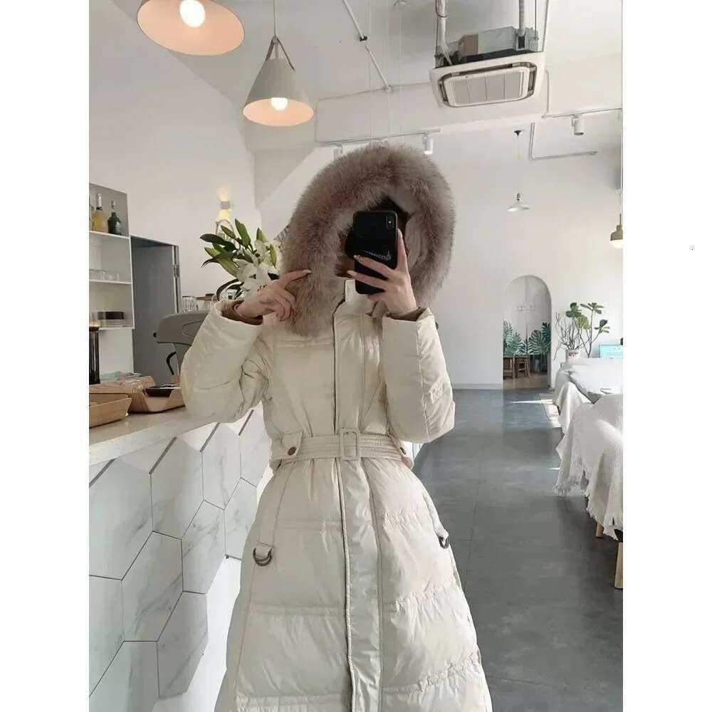 Women Fox Collar 2024 Real Fur Coat Fashion White Duck Down Loose Jacket Winter Female Outerwear Coats