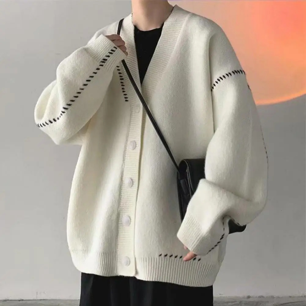 Stylish Men Coat Knitwear Sweater Solid Color Loose Oversized Autumn Thermal 241018