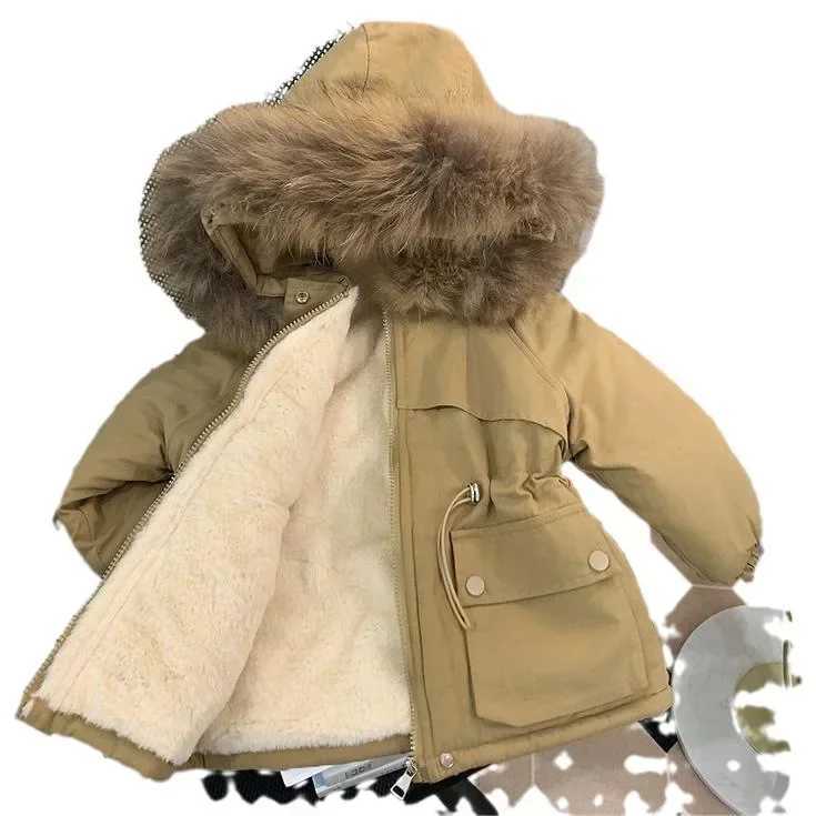 Winter childrens coat plush cotton apron jacket girls clothing Korean childrens park fashion hooded childrens coat 2-8Y M241018