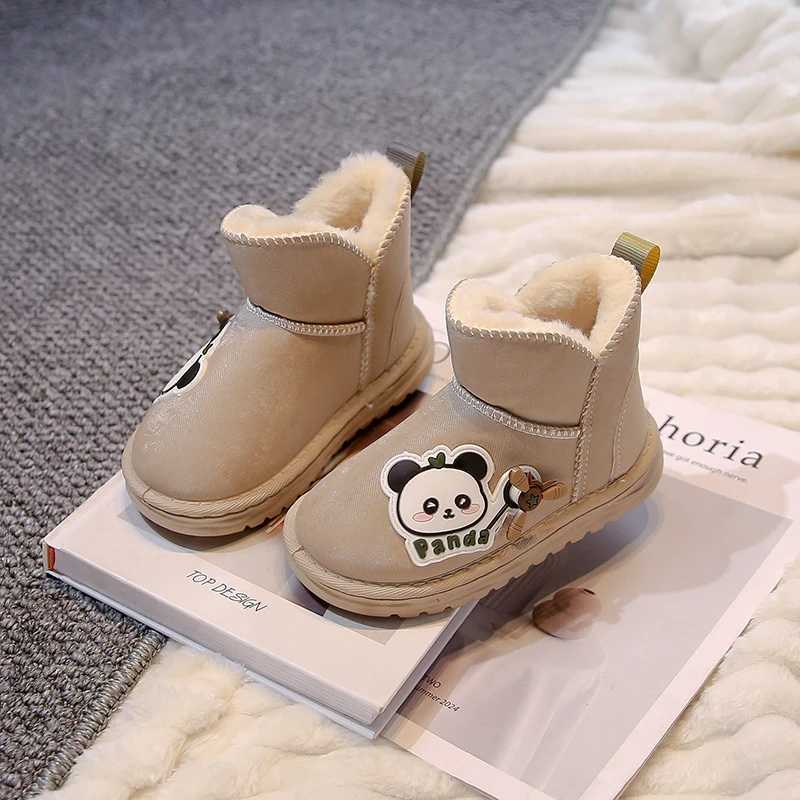 Boots New Cute Winter Childrens Boots Cartoon Panda Girls Cotton Boots Kids Fashion Boys Snow Boots Warm Plush Non-slip Versatile H241018