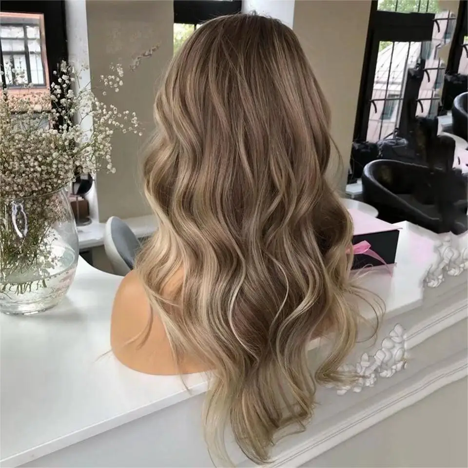 13x4 Lace Front Human Hair Wigs Ash Blonde Body Wave Human Hair Brown Highlight Wig Transparent HD 5x5 closure Lace Frontal Wig For Woman