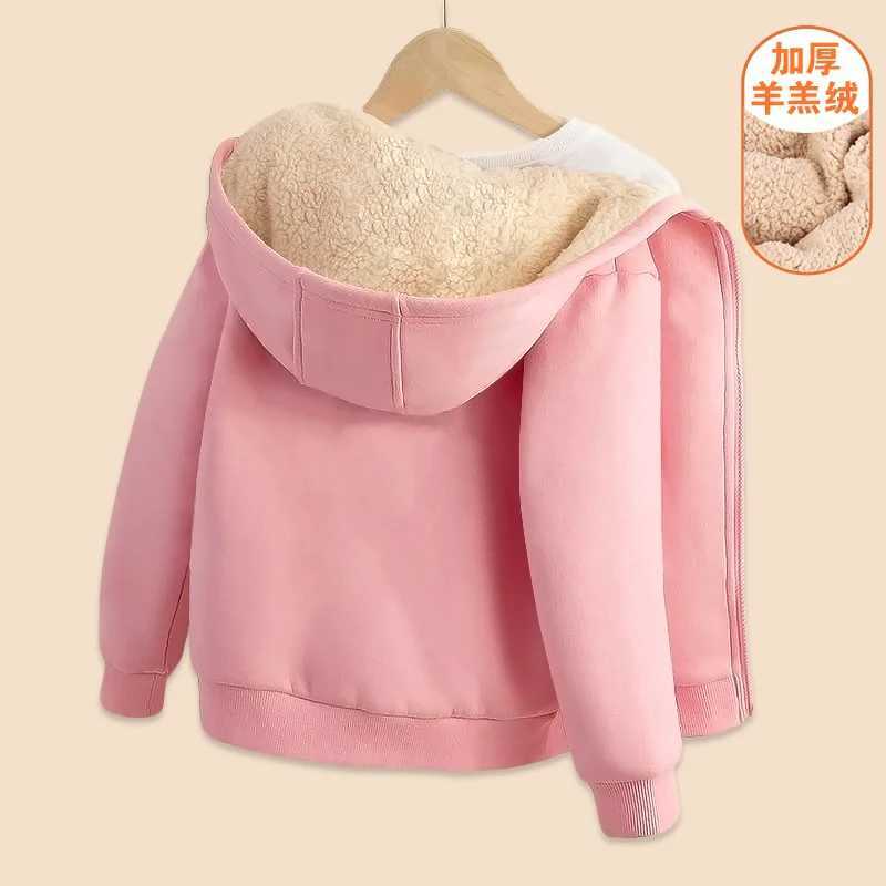 New Boys Girls Casual Jackets Kids Padded Thickened Lambwool Coats Children Warm Winter Hoodies Teenager Fashion Hooded ClothingX241018