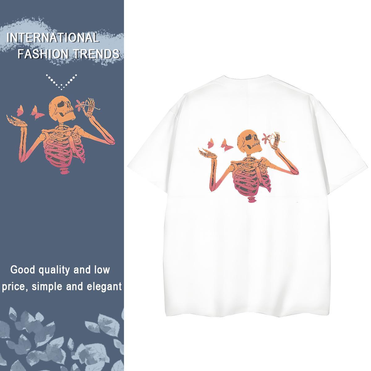 2024 Casual Womens T Shirts 100% Cotton 230g Short Sleeve O-Neck Street Casual butterfly Tshirt for Man Woman Comfortable Graphic Top Shirts