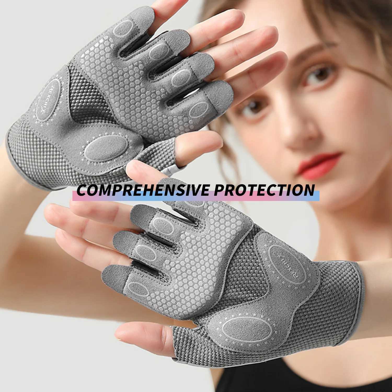 Womens yoga gym sports gloves anti slip and shock-absorbing half finger gloves wear-resistant and breathable bicycleW241018