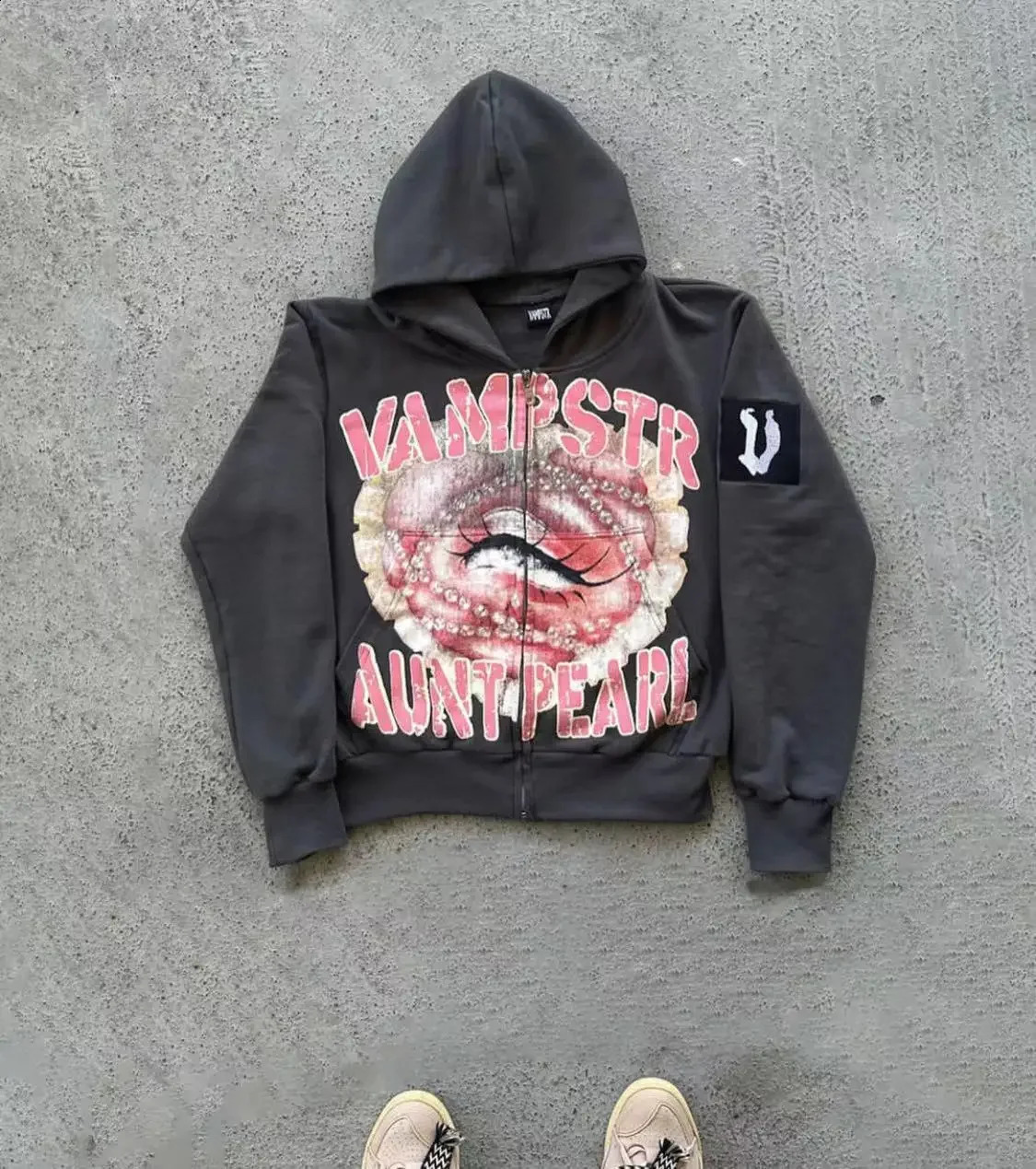 American retro hoodie Y2K letter print casual oversized gothic zipper loose sweatshirt for street wear 241017