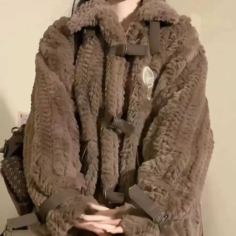 GIDYQ American Retro Lamb Wool Cotton Coat Women Winter Warm Stand Up Collar Long Sleeve Jacket Fashion Loose Plus Fleece TopX241018