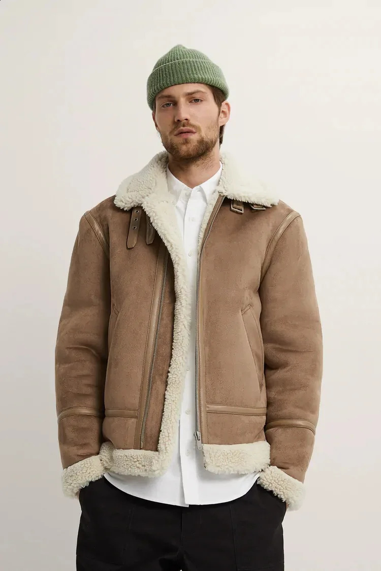 Winter fashion trend windproof warm mens collar suede jacket 241007