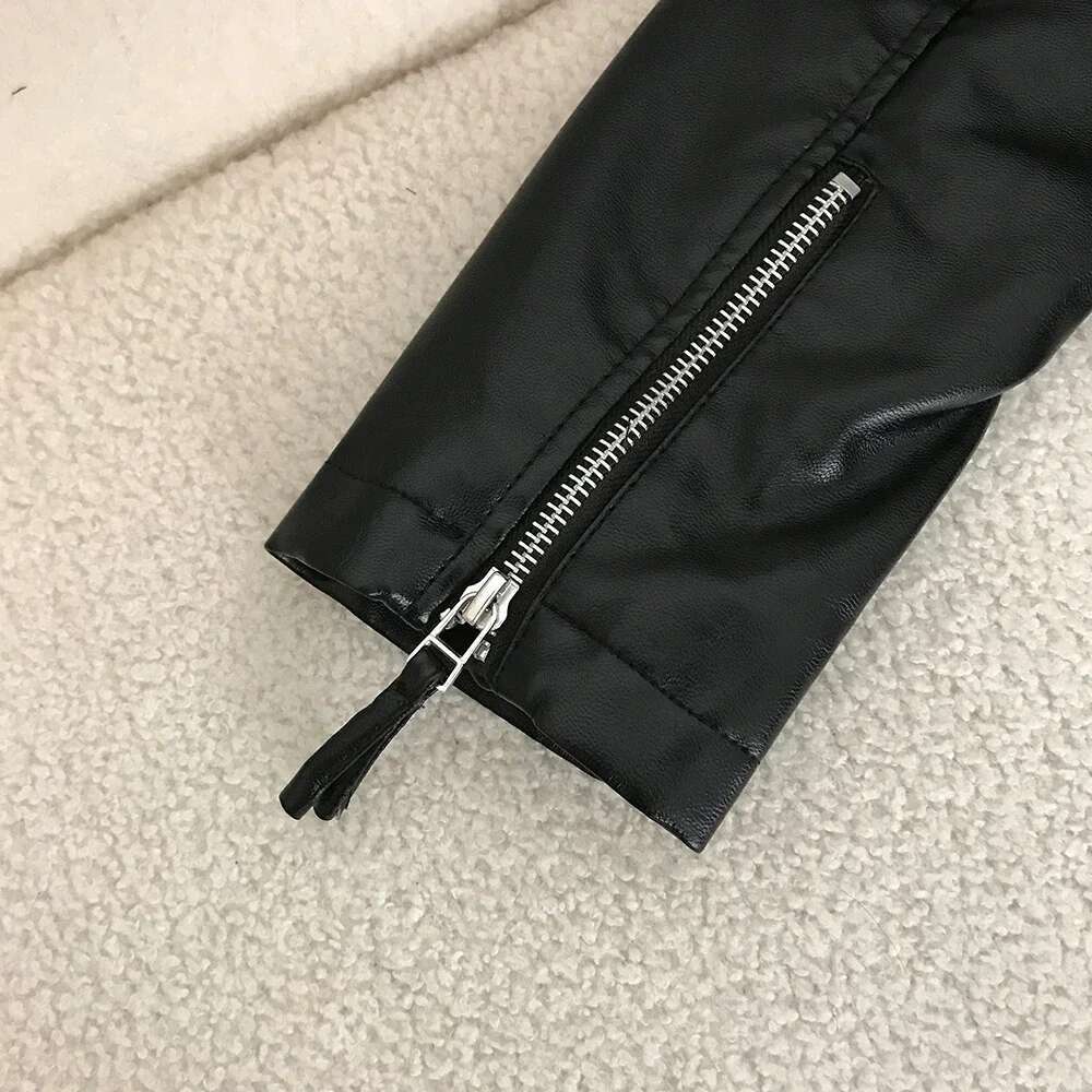 2024 Autumn New Faux Leather Coat European Ladies Style High Waist Slim Net PU Motorcycle Jacket Women Short Spring Small
