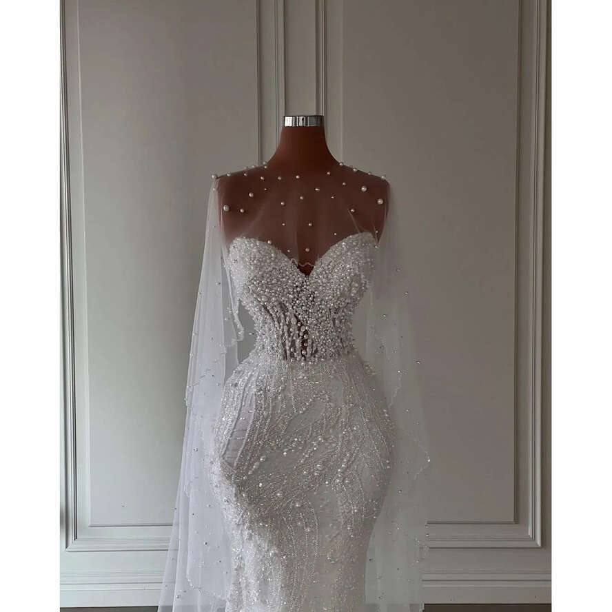 Mermaid Wedding Dresses Stylish Sleeveless V Neck D Lace Appliques Sequins Beaded Or Length Pearls Drapes Plus Size Elegant Bridal Gowns Abiti Da Spos