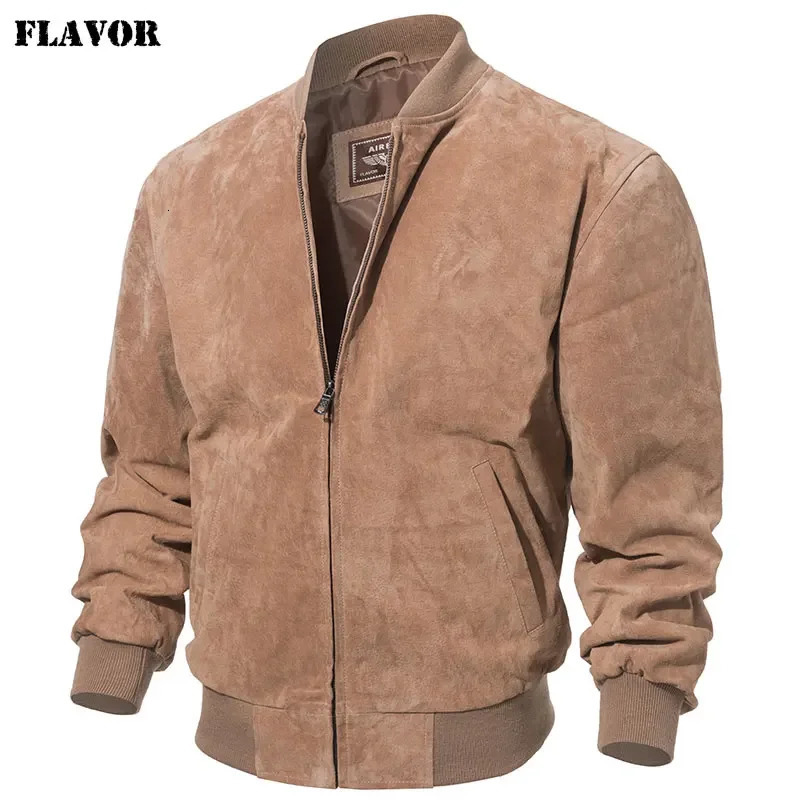 FLAVOR Men Classic Real Pigskin Coat Genuine Baseball Bomber Leather Jacket 241018