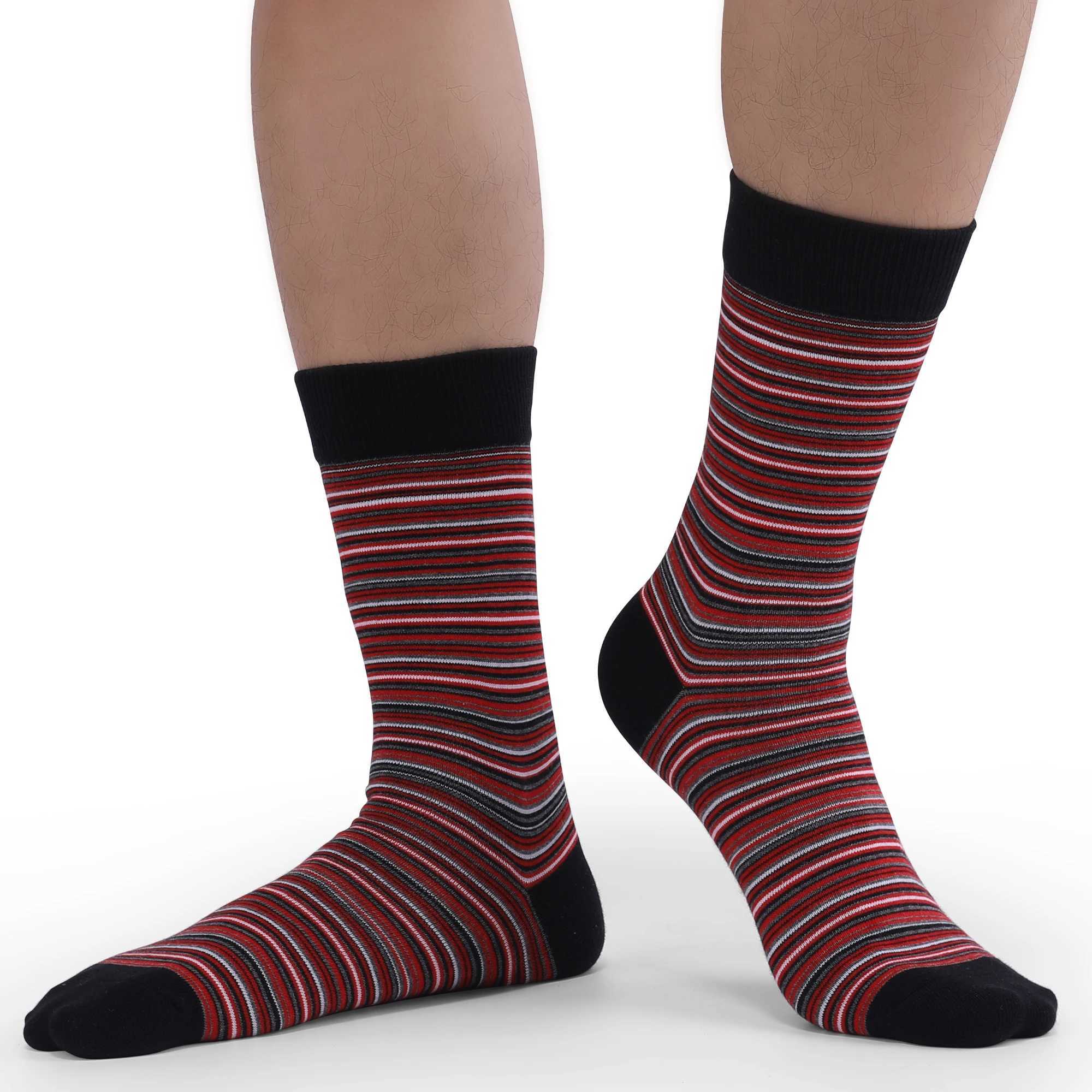 Men's Socks 5 Pairs Mens Fun Dress Socks Pattern Funny Socks Pack Colorful Striped Combed Cotton Novelty Socks Plus Size Males Dress Sock Y240830