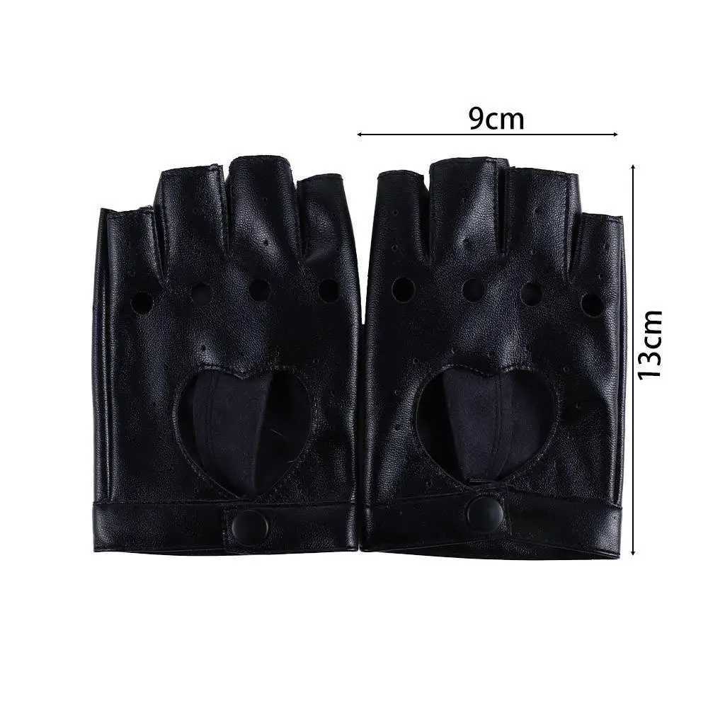 Egant Hip Hop Black and White Hollow Girl Punk Korean Anime Finger Gloves PU ather Womens GlovesW241018