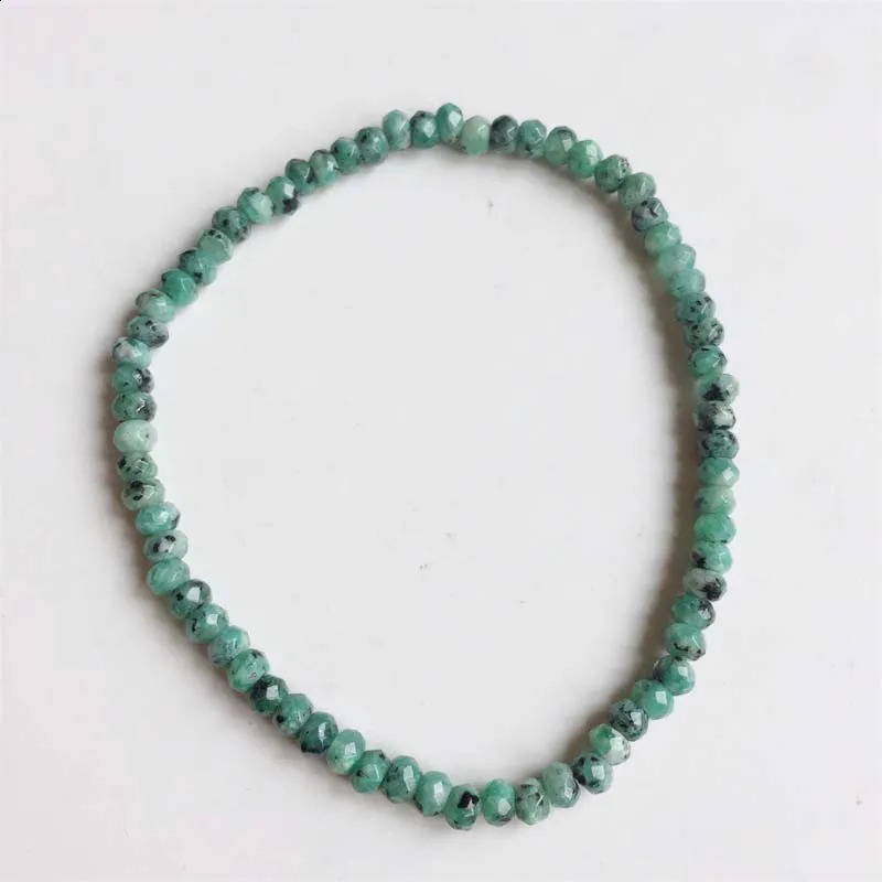 3 * 4MM green jadeite gemstone elastic bracelet natural jadeite retro cut small beads handmade gemstone arrangement 241018