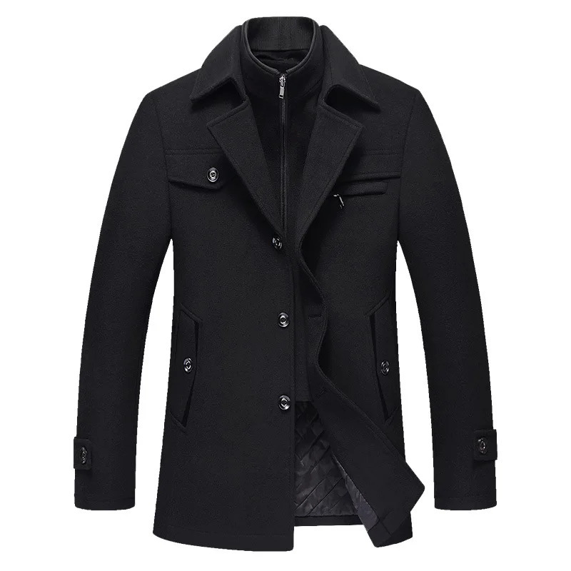 Mens Woolen Coat Autumn and Winter Jacket MidLength Casual Windbreaker Wool Men 241018