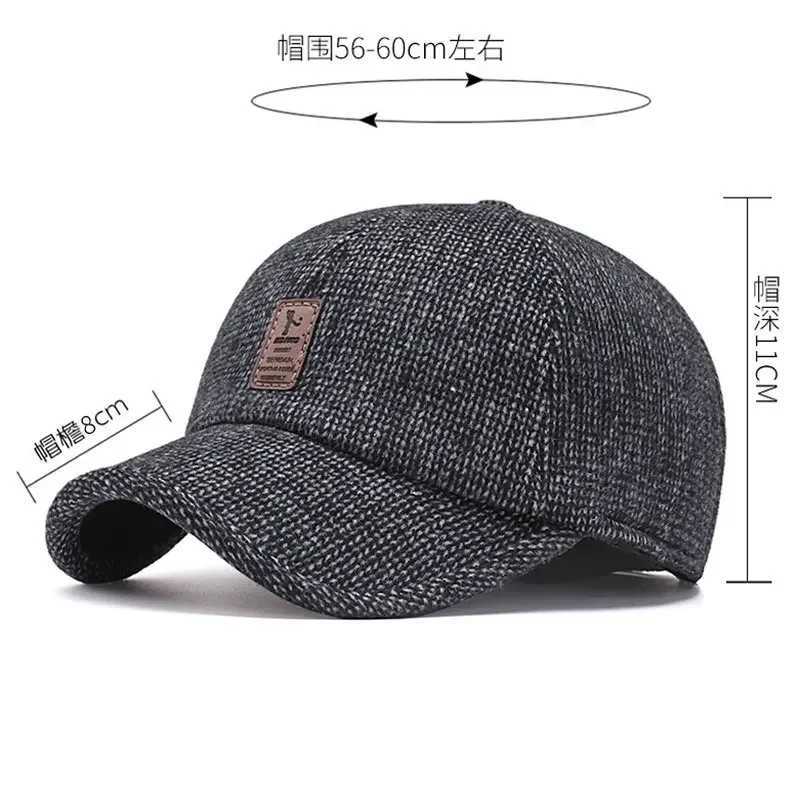 New Baseball Cap Woolen Knitted Winter Ear Cover Baseball Cap Man Thicken Warm Hats with Earflaps Sport Golf Hats SnapbackX241018