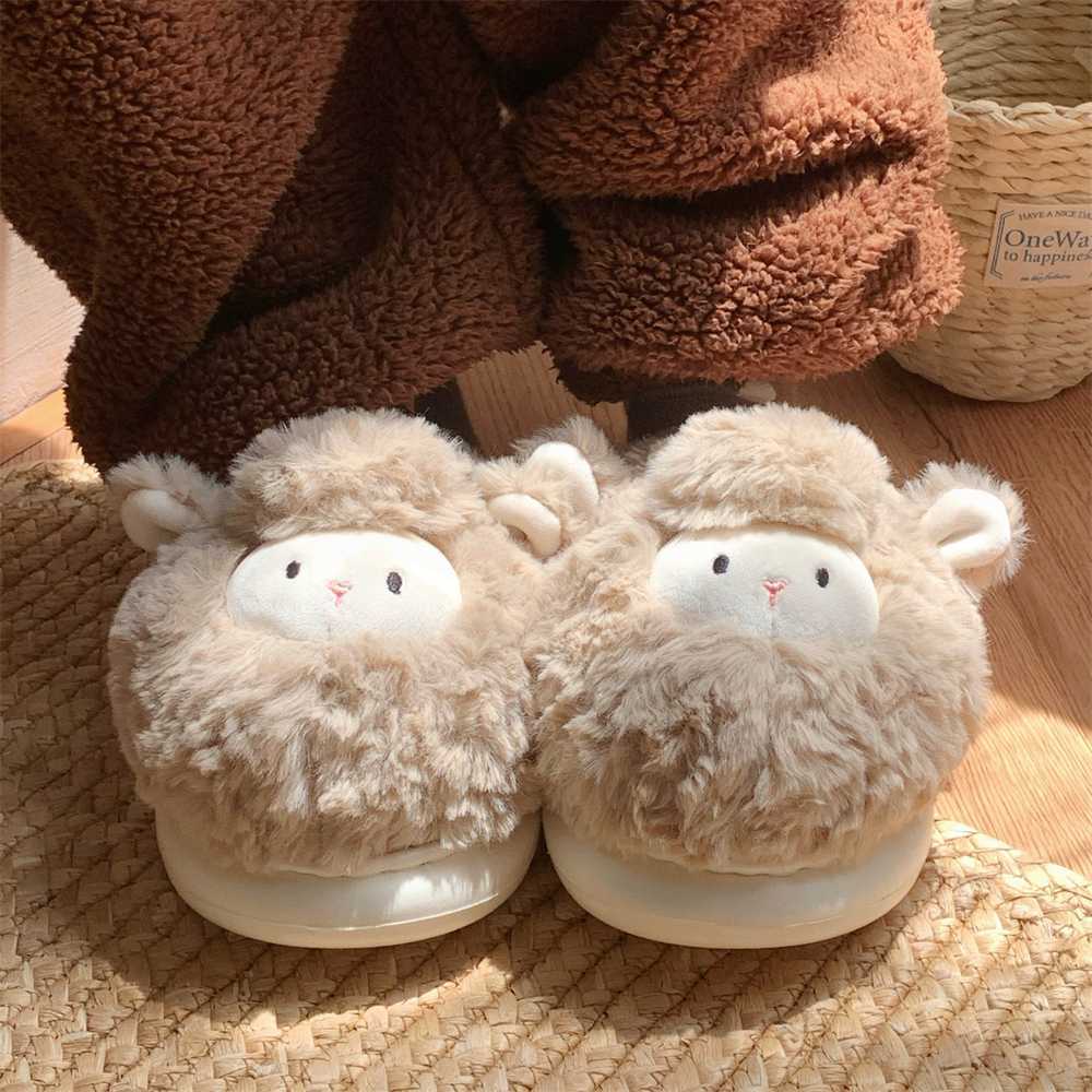 2024 New Women's Winter Soft Cartoon Sheep Slippers Cute Home Designer Warm Baotou Woolen Cotton Shoes Free Shipping