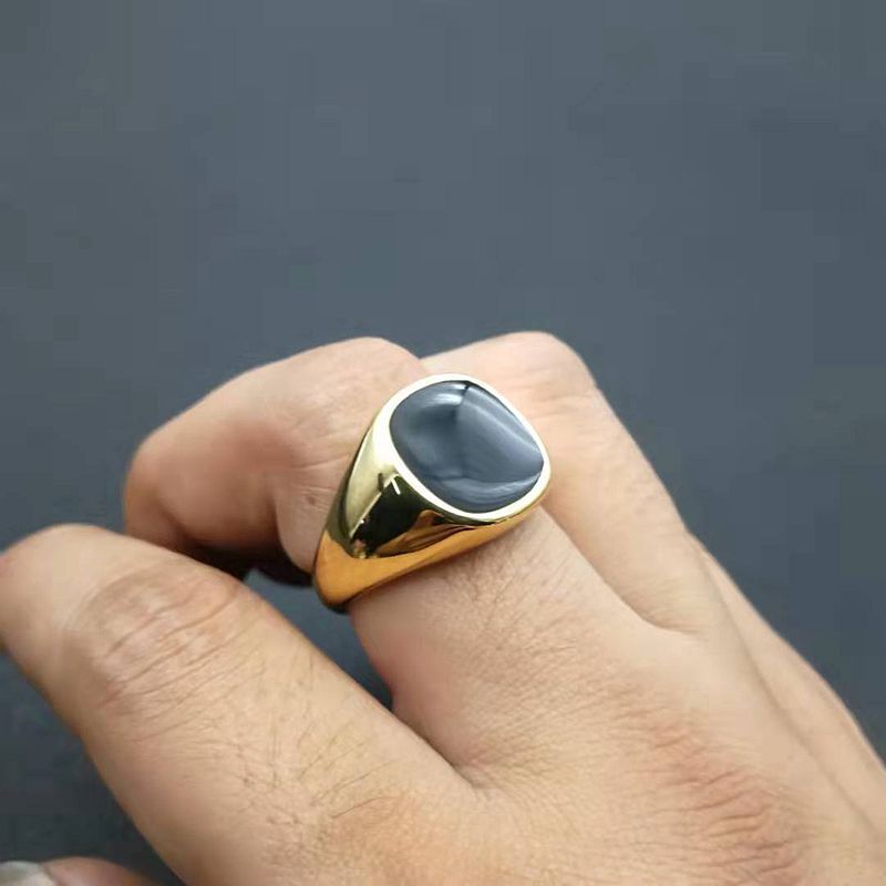 Hip Hop Simple Black Oil Drip Ring High Polished Stainless Steel 18k Gold Plated Men Jewelry