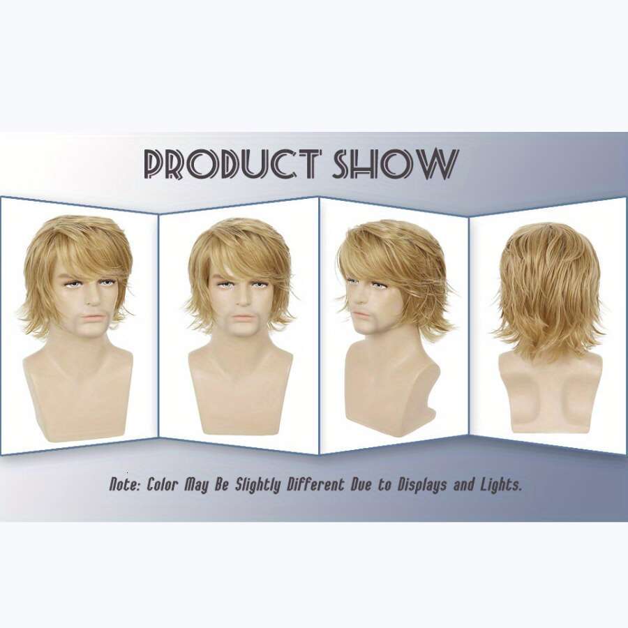 Men's black short natural fluffy synthetic heat-resistant Halloween role-playing wig