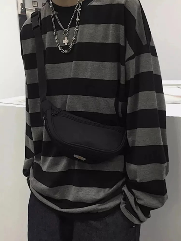 Striped Shirt Streetwear Harajuku Couple Tops Female Long Sleeve Gothic Shirts Spring Woman Tshirt Vintage Blouse 241018