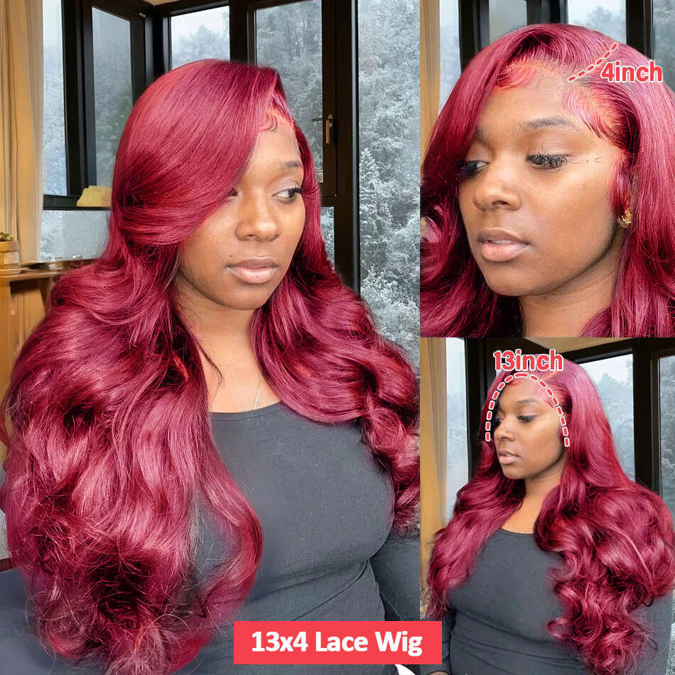 30 32 Inch 99J Bury 13x6 Frontal Wigs Red Colored Body Wave 13x4 HD Transparent Lace Front Human Hair Wig For Women