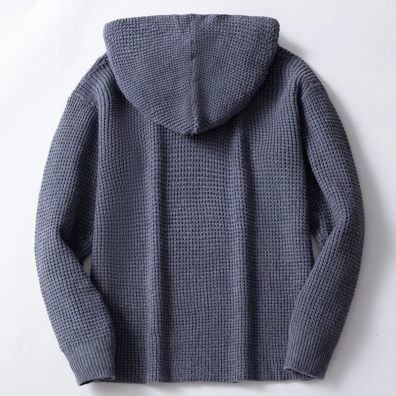 Mens Streetwear Knit Hooded Cardigan Buttondown Long Sleeve Sweater Knitwear Retro Loose Thickened Leisure Hoodie 241018