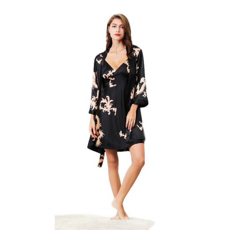 Luxury Designer womens Silk Kimono Robe Set 5XL Sleepwear Bathrobe Oversized Satin Nightgown 2PC Ladies Summer Home ClothingXJ241018