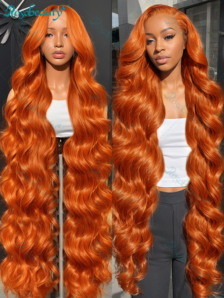 Ginger Orange Body Wave 13X4 Front Wigs Human Hair 13X6 Frontal Pre Plucked Transparent Lace 350 Color Wig